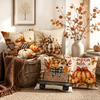 2D Double-Sided Printed, 4pcs Autumn Country Farmhouse Pillow Covers Suitable for Kitchen Sofa Bedding, Plaid Pumpkin Fall Leaf & Vintage Truck Cushio