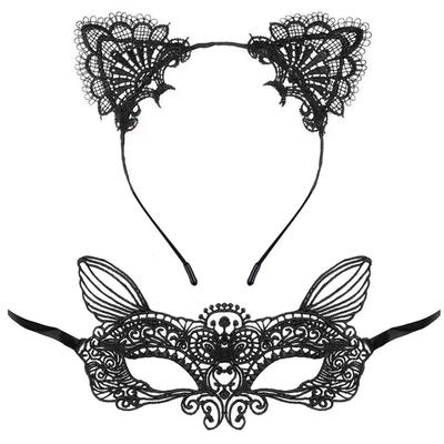 Fascia con Orecchie da Gatto in Pizzo Maschera per Mascherata per Cosplay e Festival