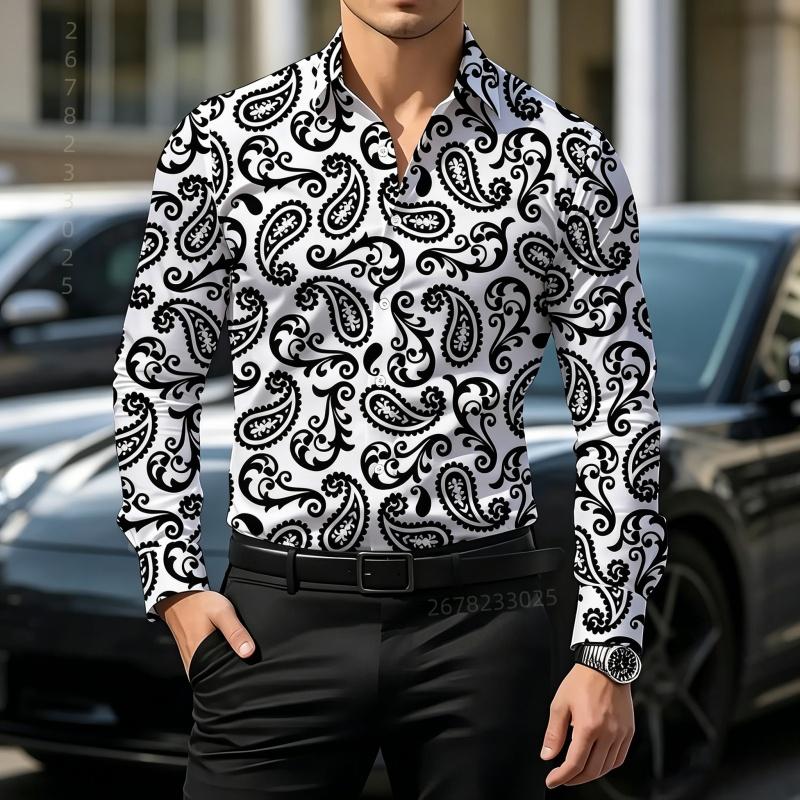 Retro Style Gradient Leopard Print Men's Shirt with Contrasting Print, Slim Fit Long Sleeved, Personalized Street Fashion Shirt
