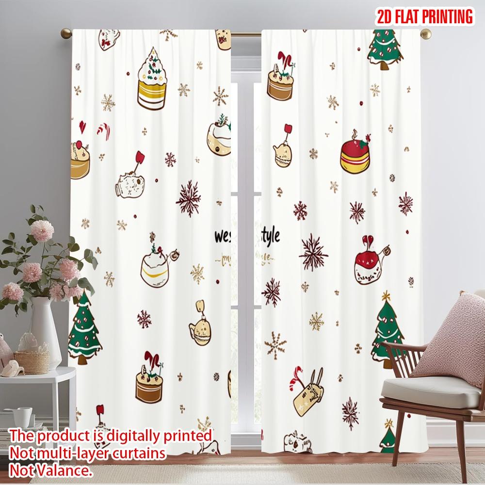 

2pcs,2D plane printing Creative Curtains Christmas Ornaments Trees Holly Jingles (3) Versatile Durable Polyester (without rod) 52.50×116.00 CM 2pcs