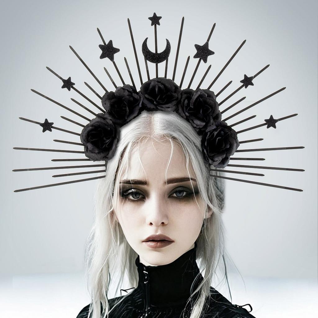 Elegant Gothic Crown Headband Moon Star Baroque Tiaras Hairband Sungodness Hairhoop Women Cosplay Costume Accessories