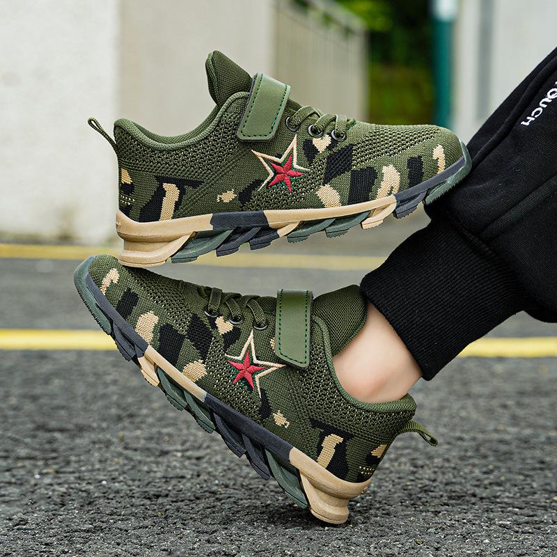 Boys and girls spring and autumn new children's outdoor military training shoes medium and older children's lightweight Velcro sneakers