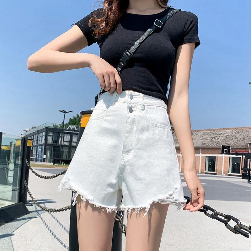 Wowen Pants Classic and Minimalist Fashion Versatile Broken Holes Female Summer Loose High-waisted Thin Thin Section A Word Wide-legged Denim Shorts