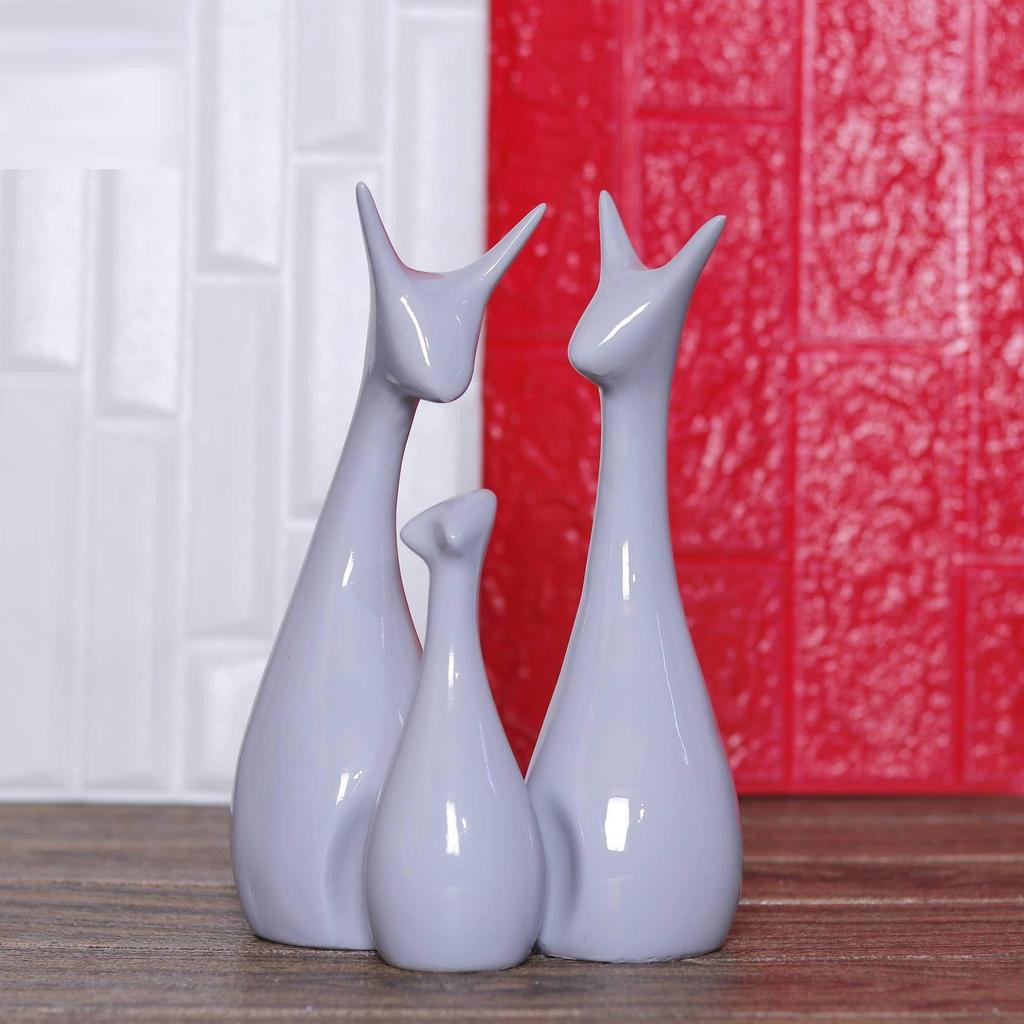 Lucky Deer Statue Family Piano Finish Ceramic Figures Deer Couple showpiece Decorative Showpiece - 25 cm  (Polyresin, Grey)