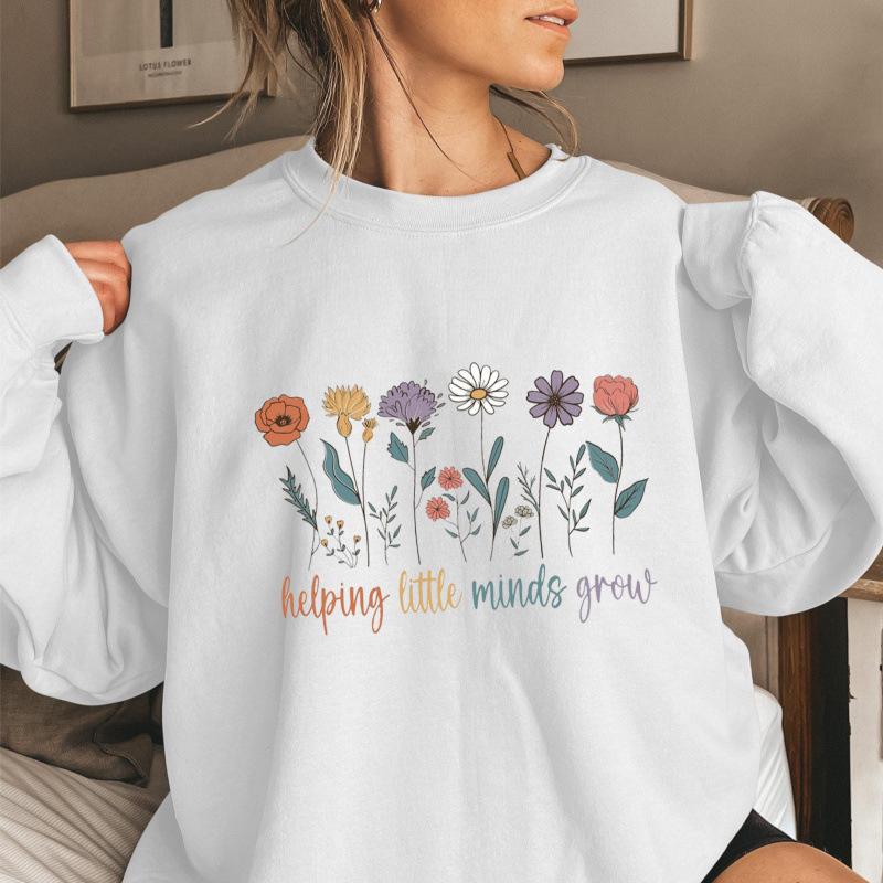 Floral Growth Women's Round Neck Hoodie with Long Sleeves