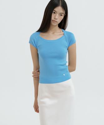 LUCIR ZU Boatneck Bolero Knit Top (Sky Blue)