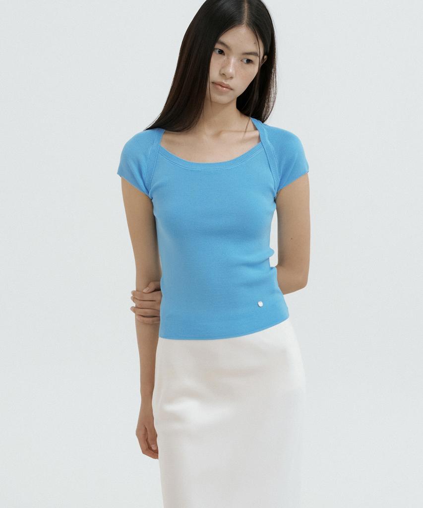 LUCIR ZU Boatneck Bolero Knit Top (Sky Blue)
