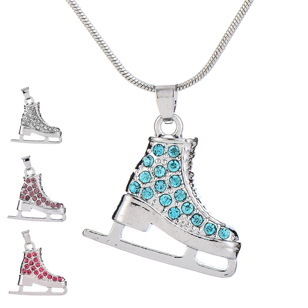 My Shape Skating Shoes Pendant Necklace Ice Skate Shoes Skater Crystal Rhinestone Zircon Charms Fashion Jewelry Girls Women Gift