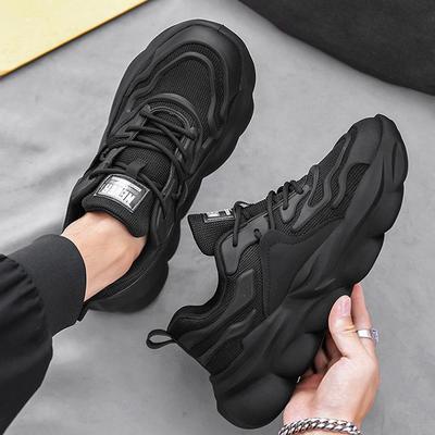 Versatile Men's Spring Casual Running Shoes: Breathable, Lightweight, Thick-Soled, Height-Increasing Trendy Dad Sneakers.