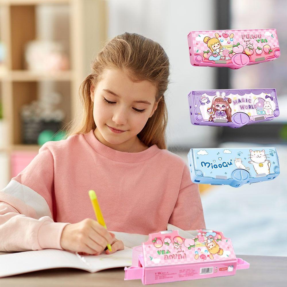 

With Pencil Sharpener Pencil Case Double Layer Stationery Box Durable Stationery Organizer Student фиолетовый