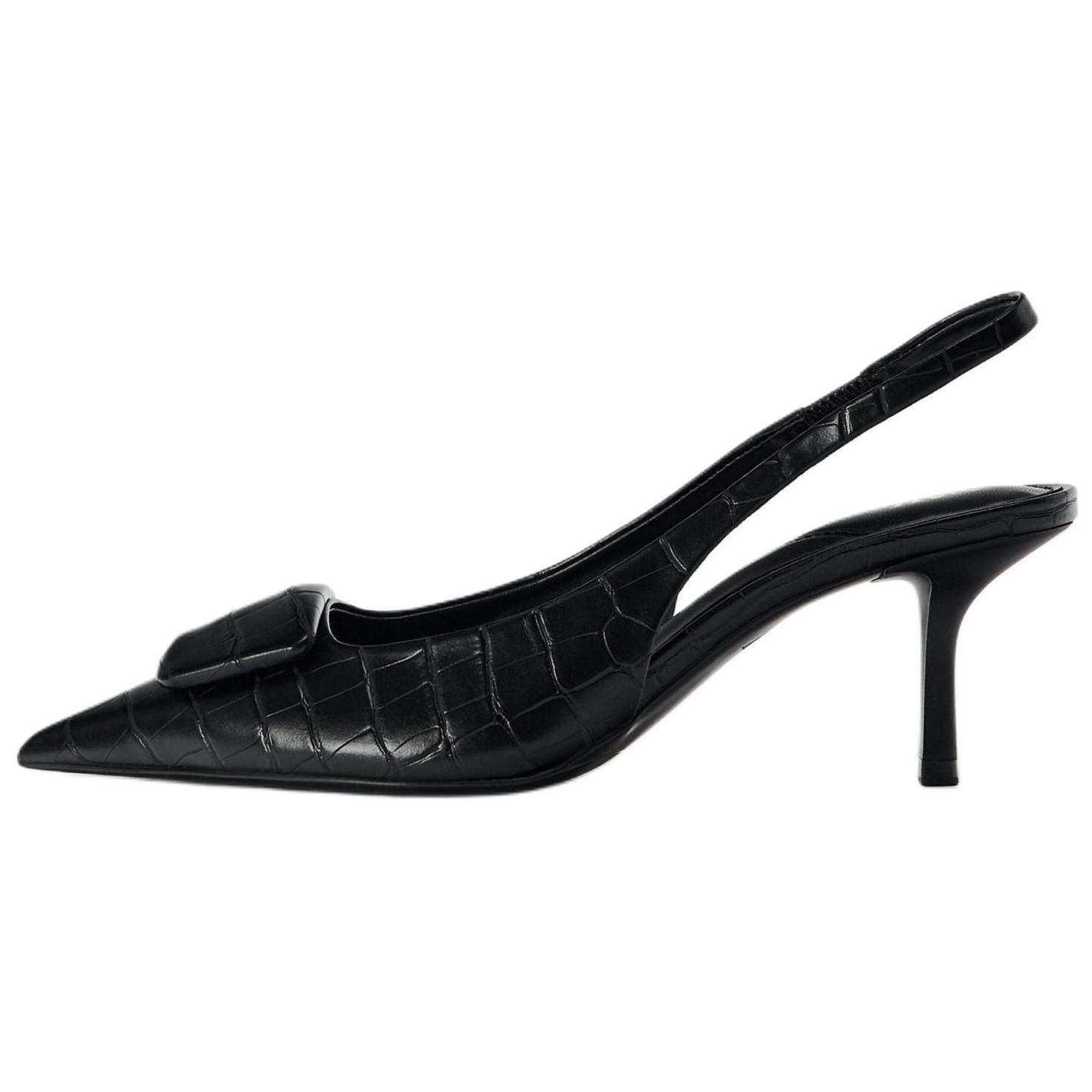 Zara Pu Elegant Open-Back Stiletto High Heels 6.5cm Women high heels Black 12265410800 37