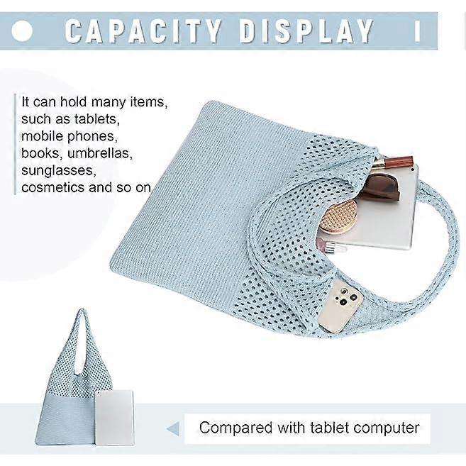 Women Retro Summer Hobo Bag Mesh Hollow Tote Bag Trendy Flower Knitted Shoulder Bags Casual Beach Purse Blue