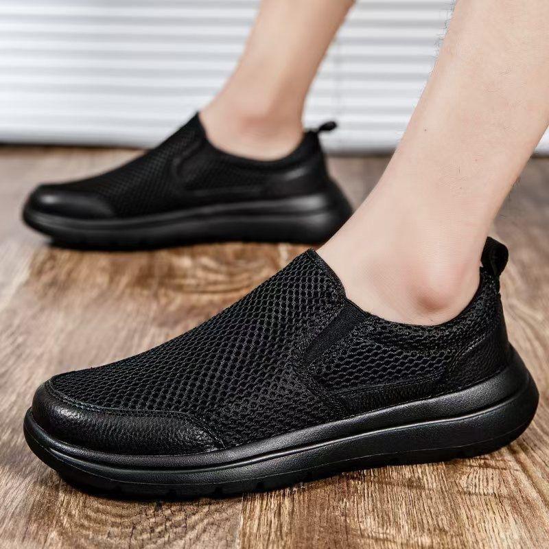 Casual Shoes Men's Summer Hollow Cloth Shoes One Pedal Black Walking Shoes Soft Sole Lightweight Sports Shoes Running Men's Shoes