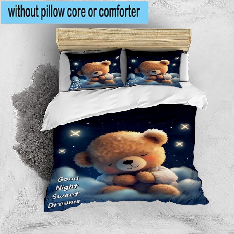 3PCS Teddy Bear Night Sky 3pcs Bedding,Including 3PCS Duvet Cover And 2pcs Pillowcases Perfect for Christmas,Ideal for Bedroom, Dormitory