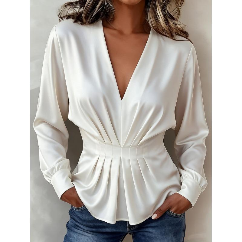 DICFY Women's Fashion Casual Autumn Winter Long Sleeve V-Neck Blouses & Shirts