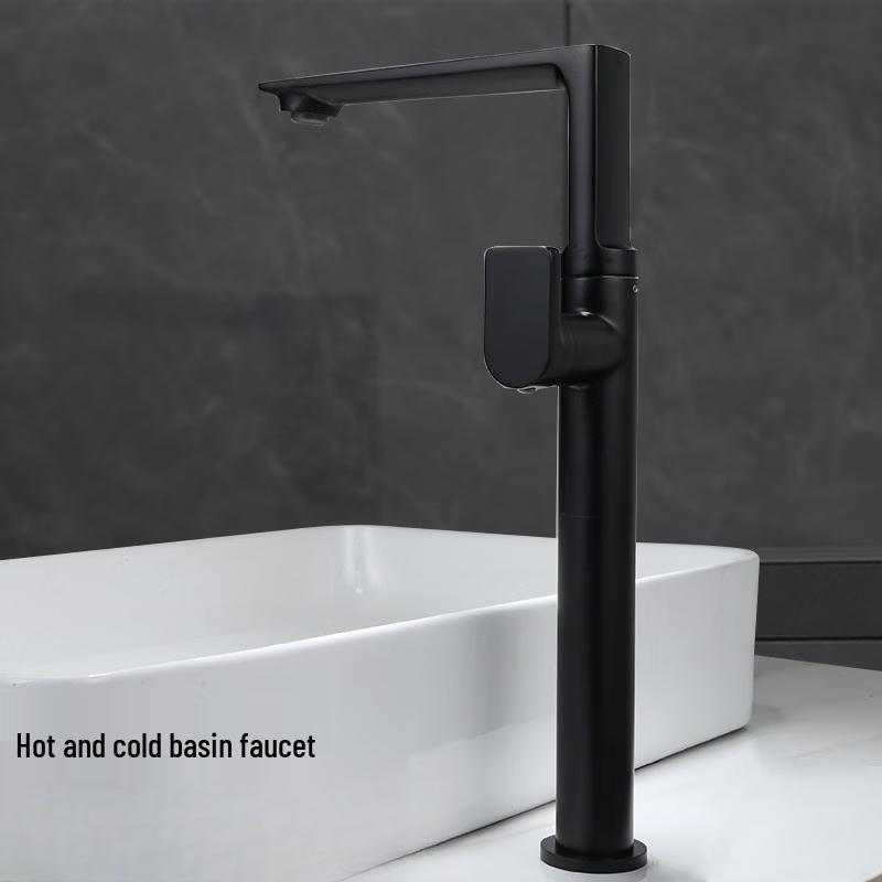 TLXT Square Black Hot & Cold Extended Basin Faucet