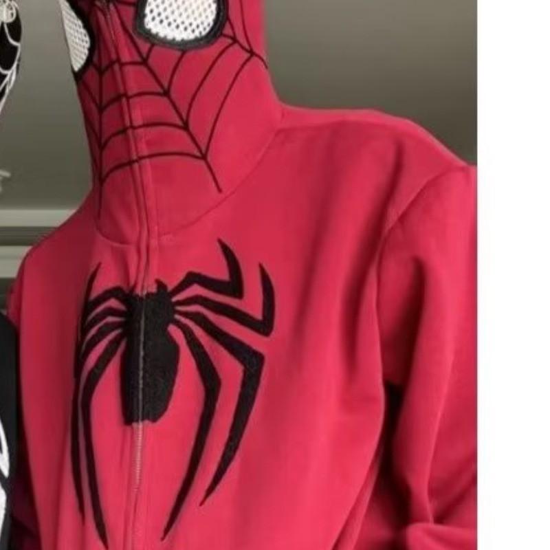 American Retro Spider-Man Hooded Zip Sweatshirt Streetwear Couple Jacket Teens