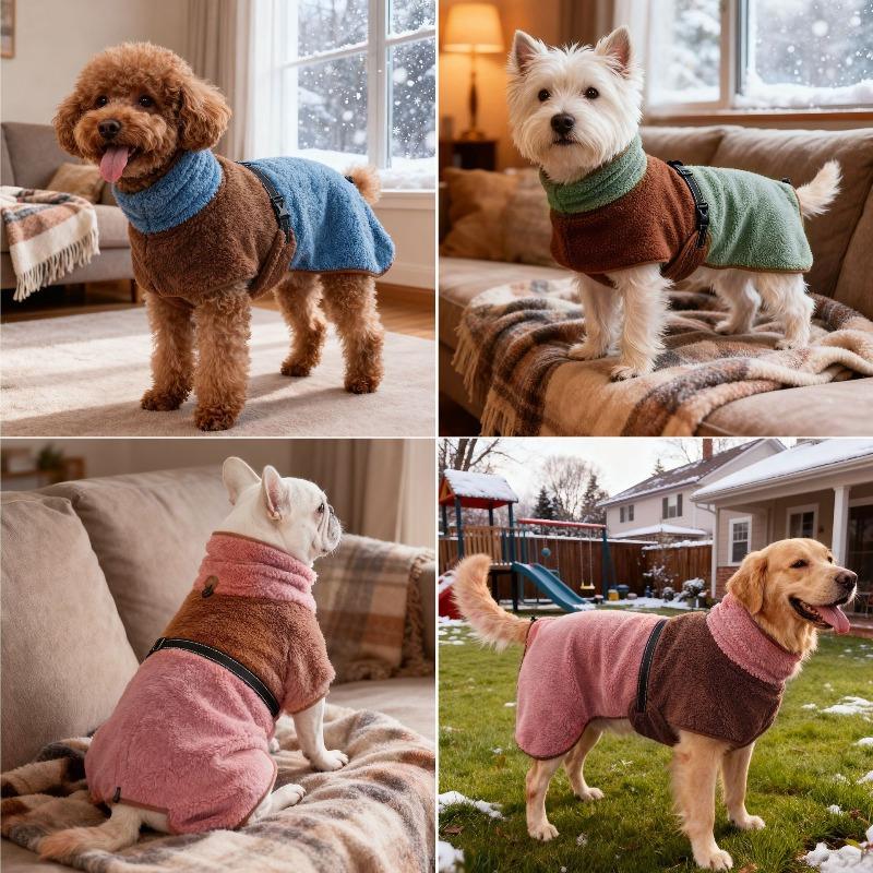Autumn and Winter New Pet Clothes Lamb Wool Double-layer Dog Clothes Jacket Small Medium and Large High Neck Warm Dog Clothes