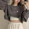 High Waist Short Sweatshirt Women's Loose Long Sleeve T-shirt Top