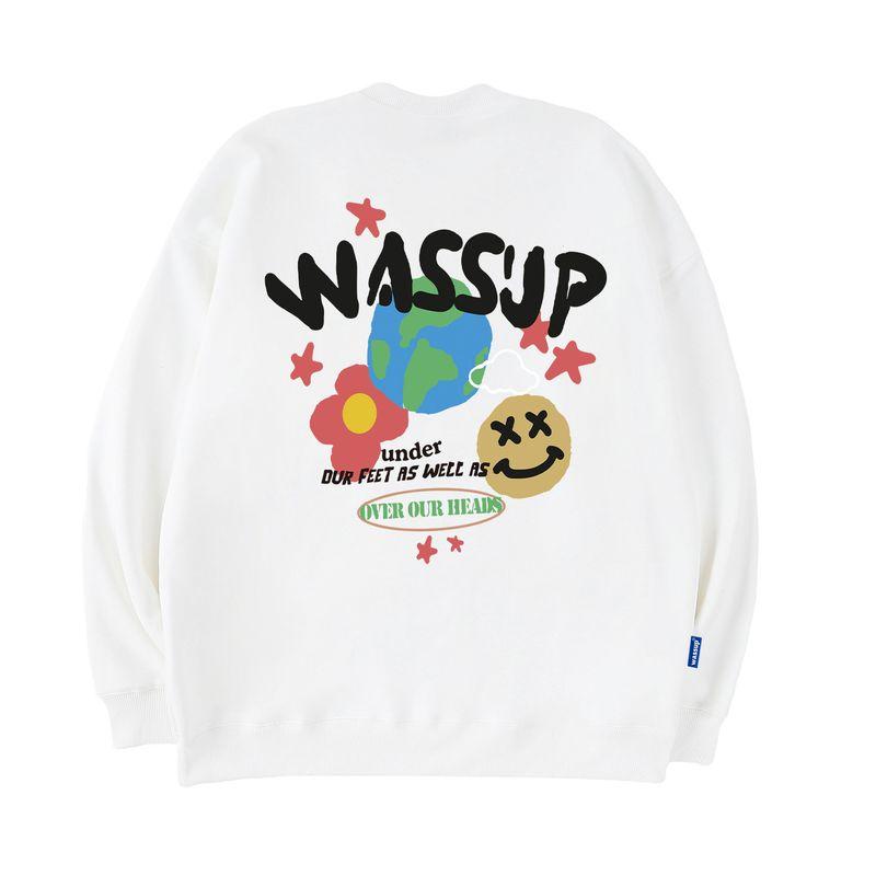 Wassup Heods American Trendy Brand Crew Neck Sweatshirt for Men and Women, Autumn and Winter Loose Casual Heavyweight Fleece Couple Tops