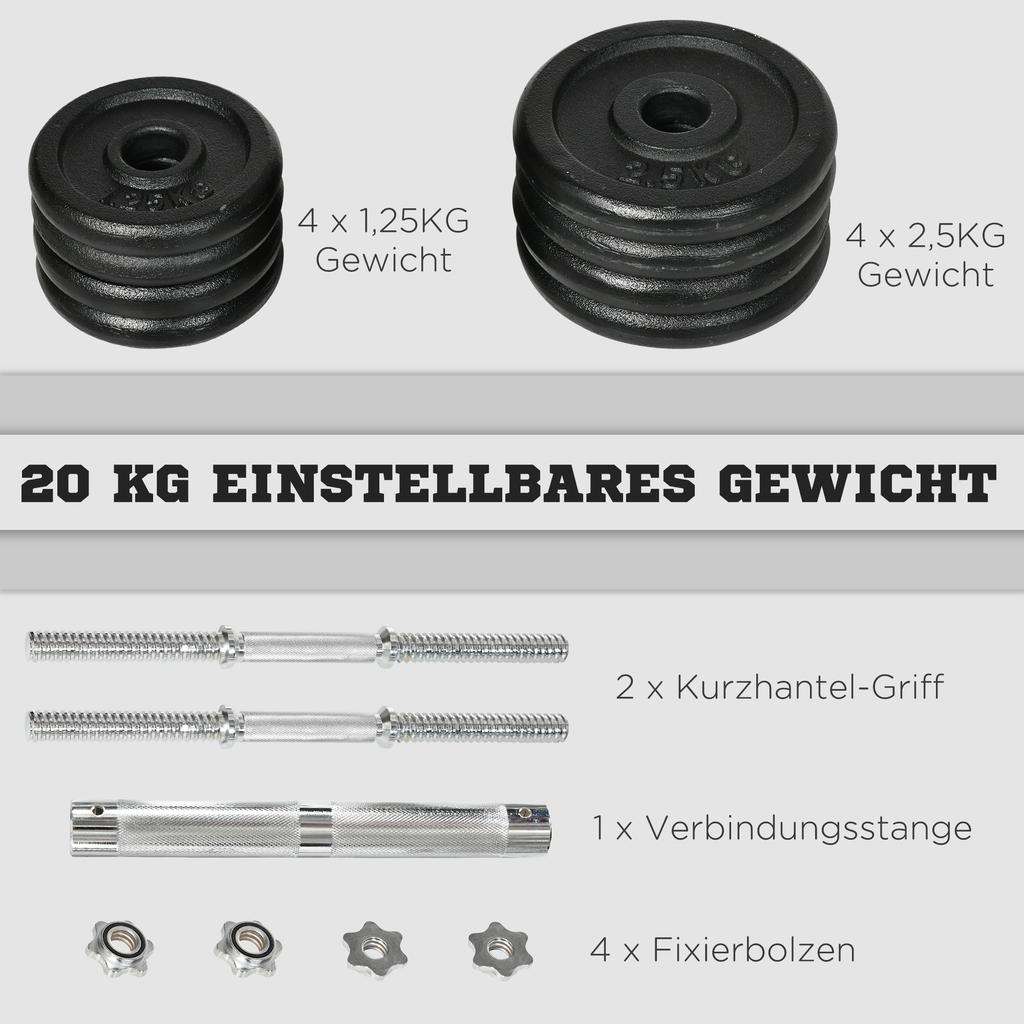 Dumbbell Barbell 2 In 1 20 Kg 8 Weight Plates Rustproof Iron Black 95 X 16 X 16 Hcm