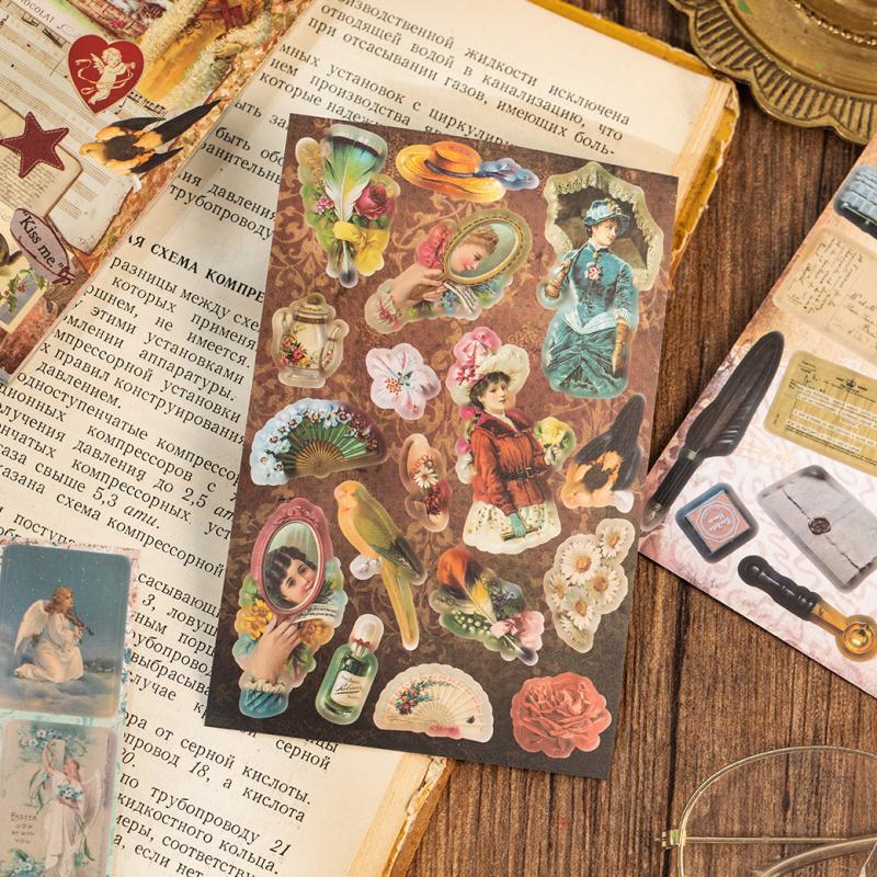 30-Piece Antique Style Sticker Album, Nostalgic Retro Designs, Ideal for DIY Crafts & Card Making