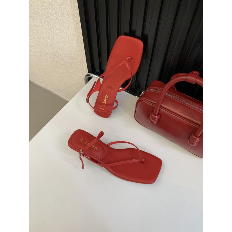 2025 summer new toe sandals design sense square head open toe stiletto sense fashion casual high heels women