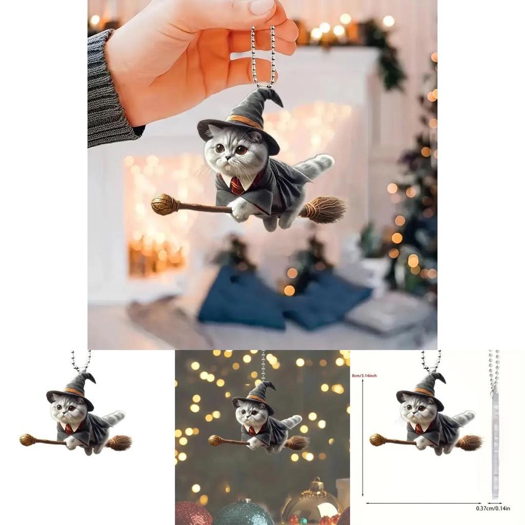 Acryl Flache Oberfläche Auto Ornament Mit Magischer Katze Reitet Besen Design Zur Aufwertung des Autoinnenraums