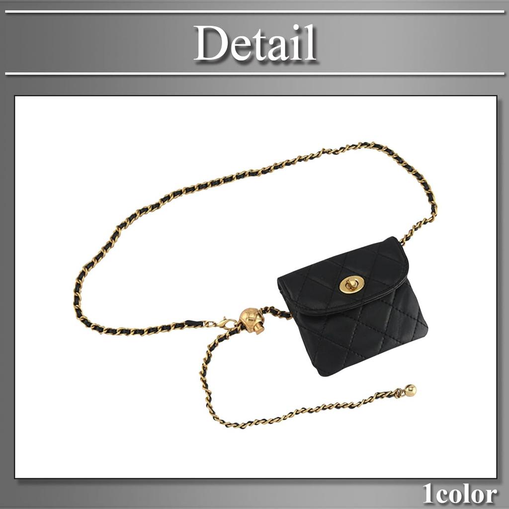 Buzz Selection Chain Belt with Mini Simple Fashion Accessory for LBT412 Pouch, Women, (Black)