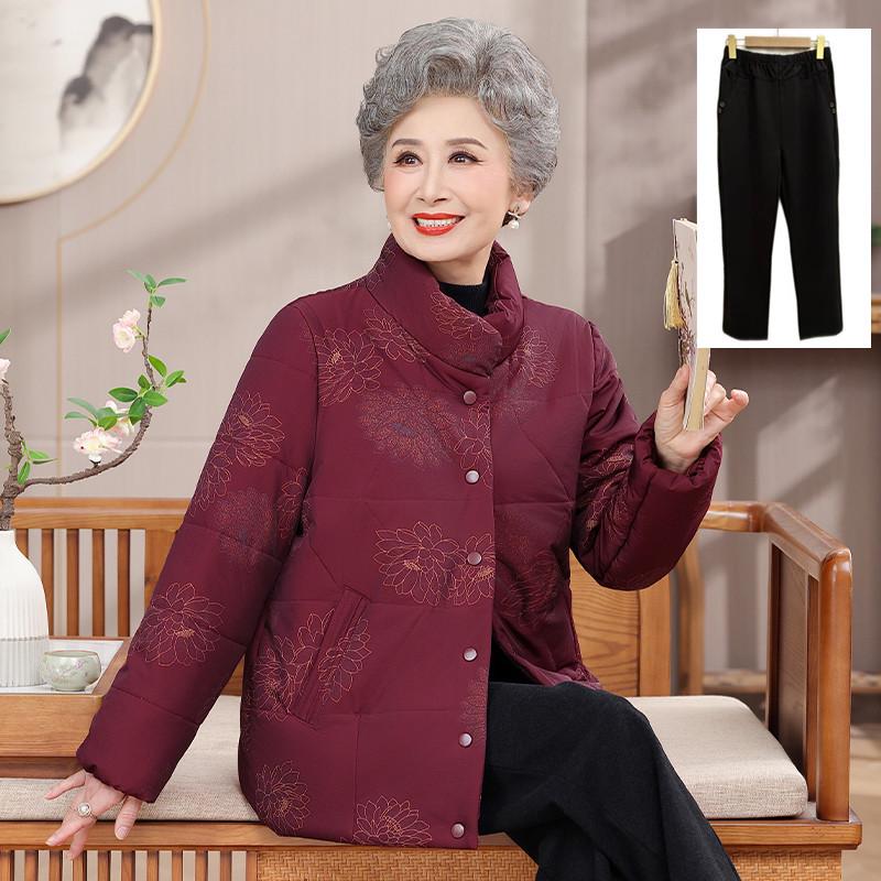 Elderly Women's Cotton-Padded Winter Jacket - Thick, Short Style for Grandmas, Moms, and Older Ladies