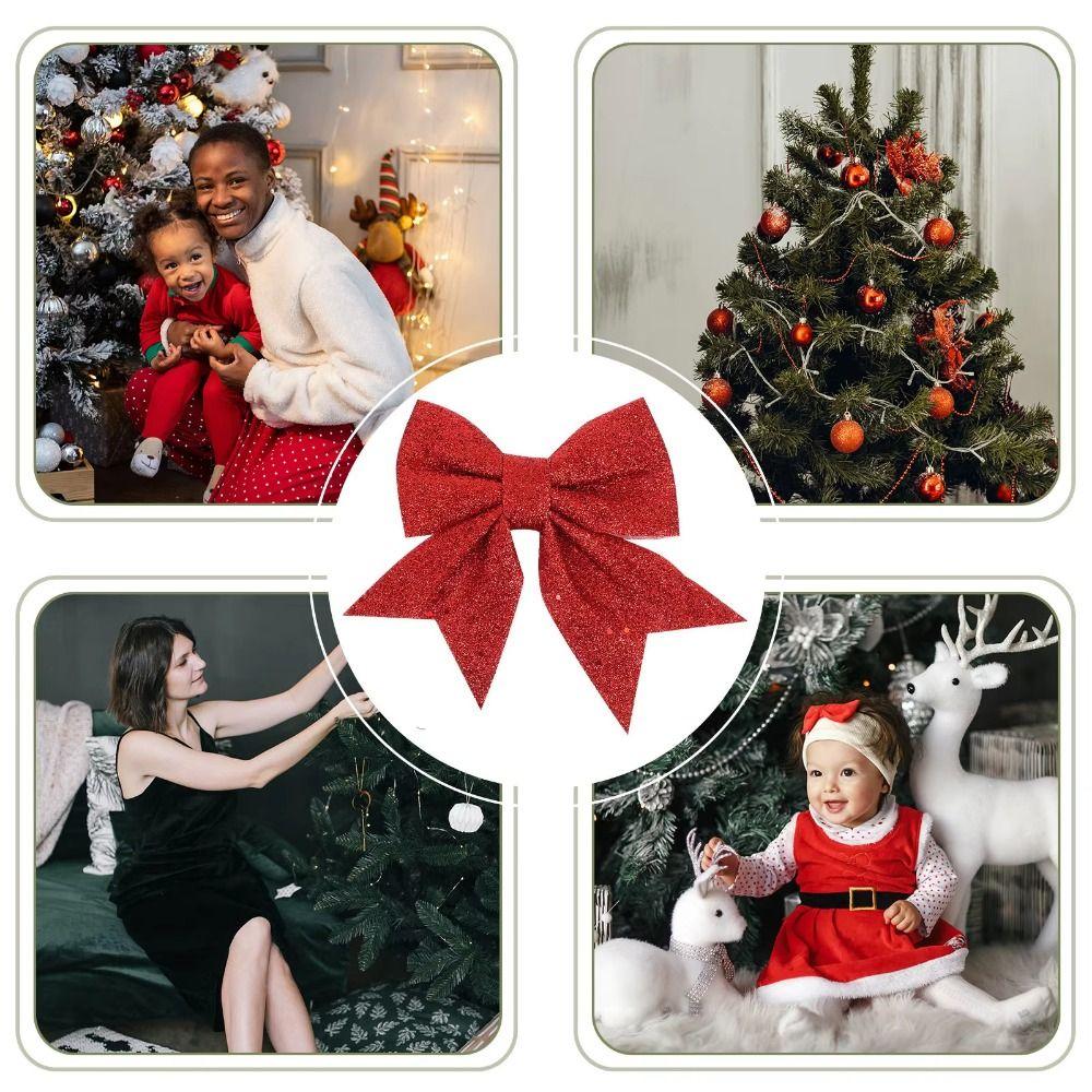 2Pcs 3D Bow Christmas Decorations Sparkling Christmas Hanging Decorations Holiday Accessories