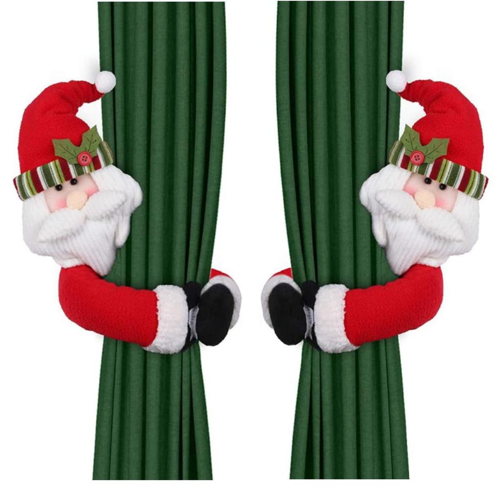 Christmas Snowman Santa Curtain Tieback Doll Ornament Hook Loop Strap For Window Curtain Xmas Holiday Home Party Decoration