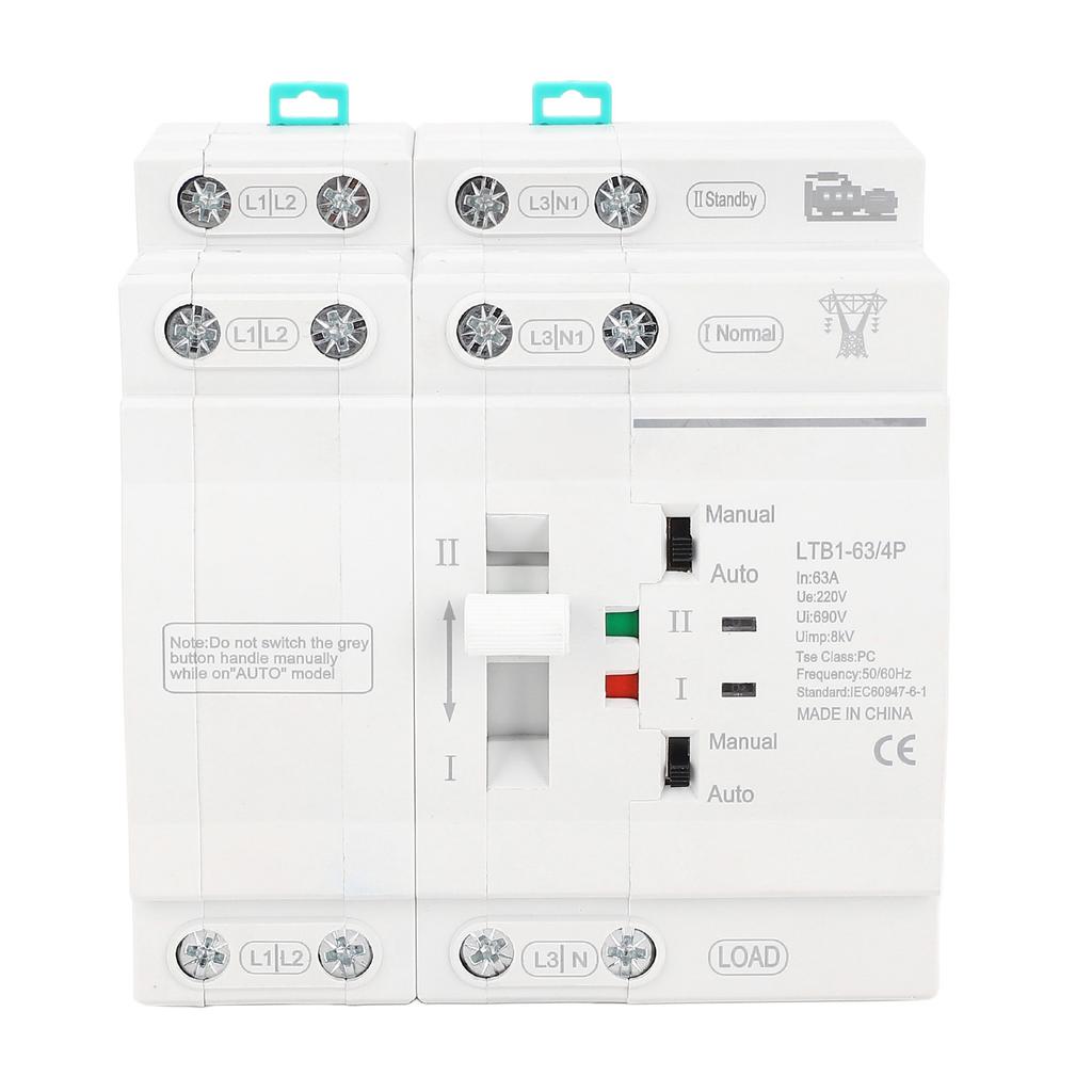Double Power Automatic Transfer Switch 4P 63A Uninterrupted Power 35mm Din Rail Mini ATS Mains to Motor