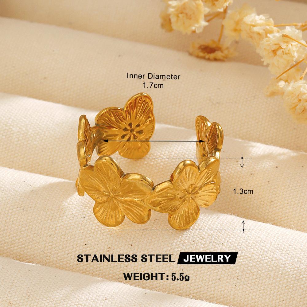 

New In Fashion Flower Rings Stainless Steel Gold Color Open Women Rings Plant Zircon Christmas Gift Wholesale Open