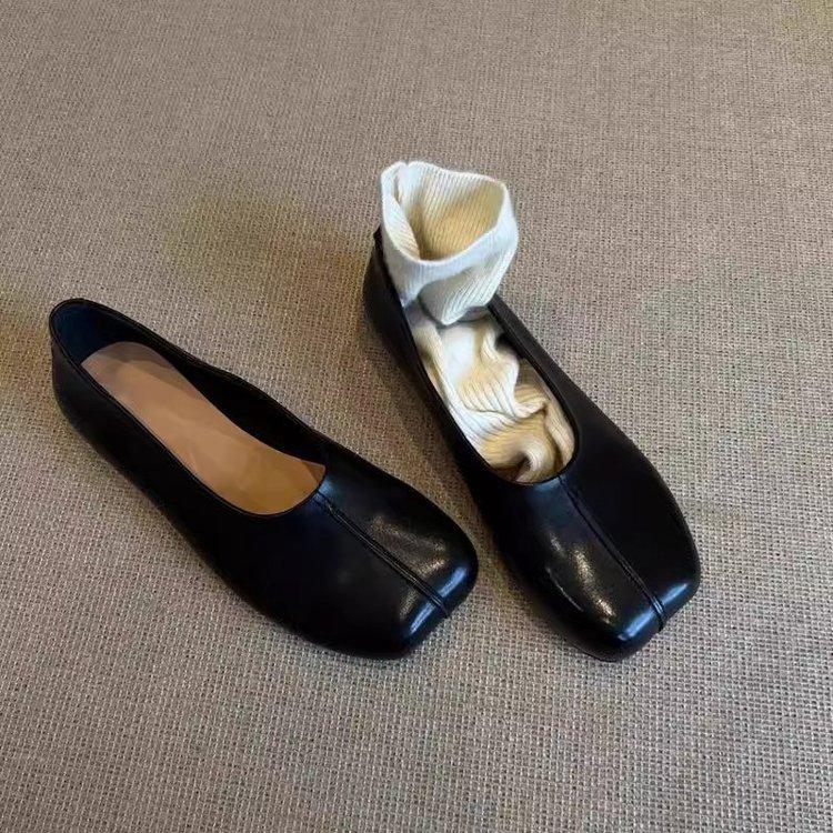 

Версия из мягкой кожи~ ретро простые туфли-лодочки с мелким вырезом на одном ремешке, женский дизайн с головкой, универсальные повседневные балетки на плоской подошве 40