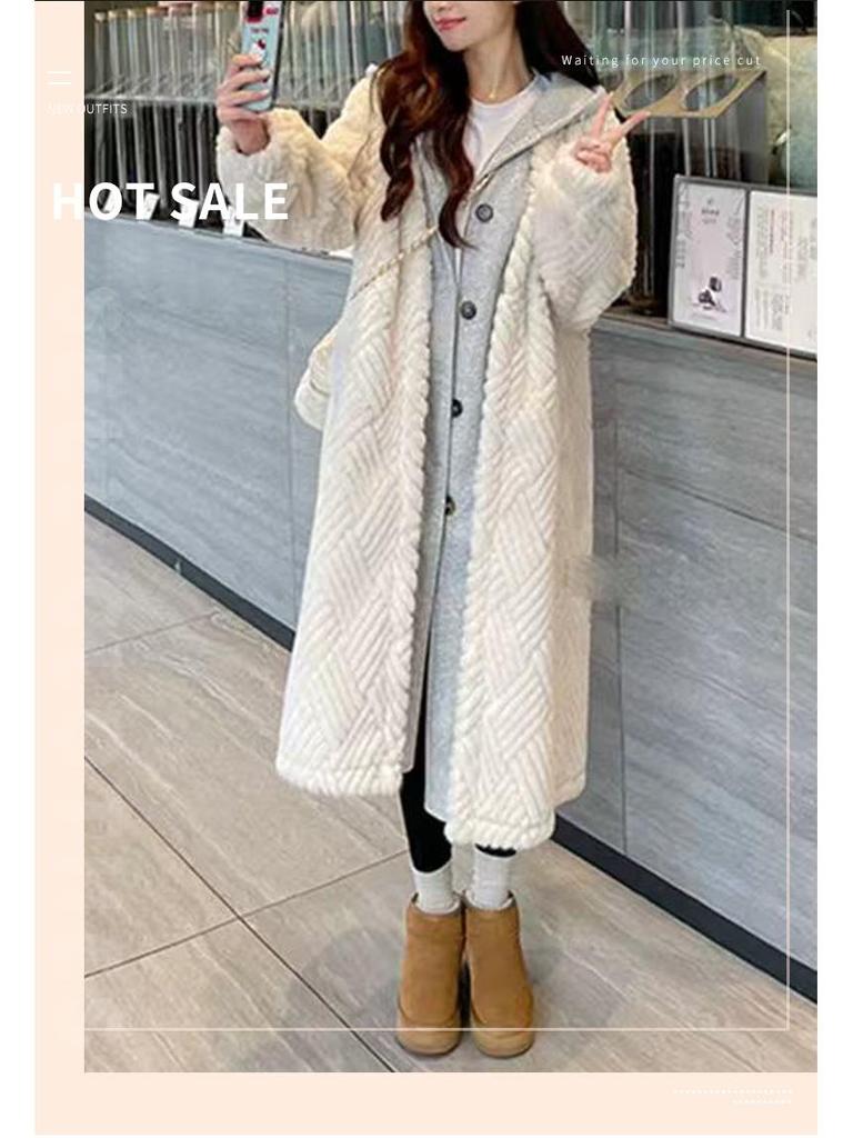 Damski płaszcz ze sztucznego futra jagnięcego i skóry - Jesień/Zima Długi styl