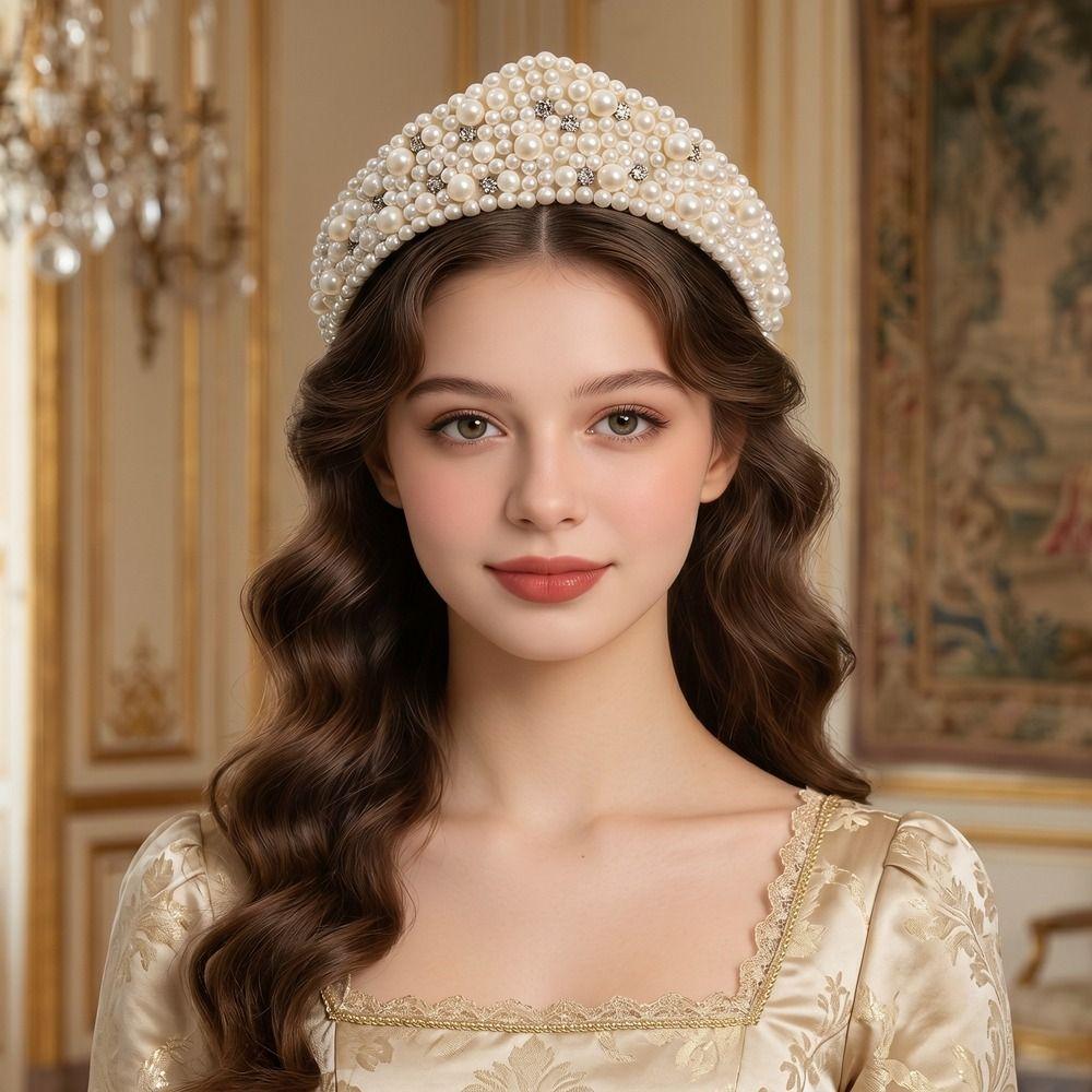 Elegant Sponge Hairband Triangle Pearl Rhinestone Hair Hoop Vintage Vintage Hair Accessories  Party