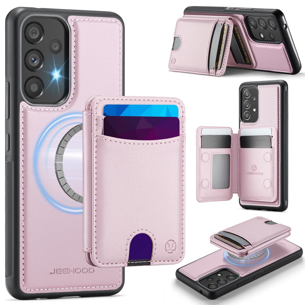 For Samsung Galaxy A53 5G Magnetic Case JEEHOOD J10 Leather Back Phone Cover with Detachable Card Holder Kickstand