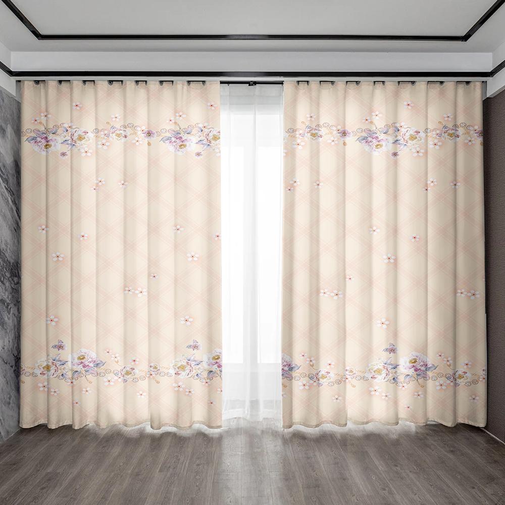 2PC Home Decoration Curtains, Orange Pink Floral Bag Curtains, Kitchen, Coffee Shop, Living Room, Balcony, Garden