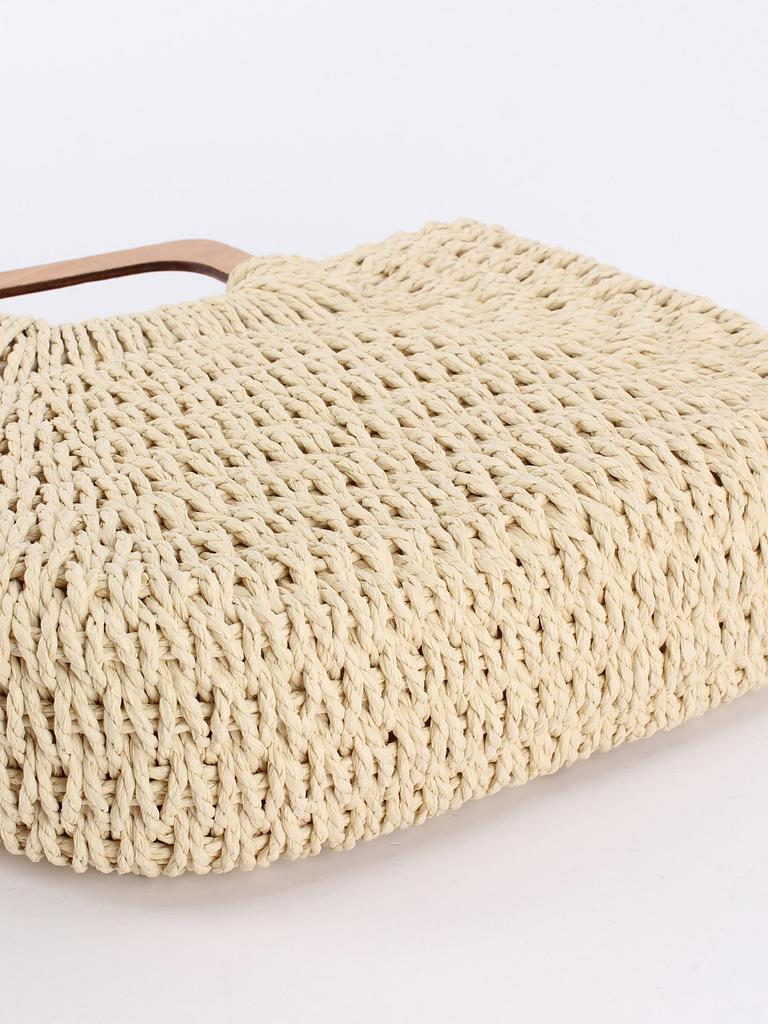 Borsa Intrecciata Casual Fatta a Mano con Manico in Legno - Grande Capacità per Spiaggia Estiva e Viaggi