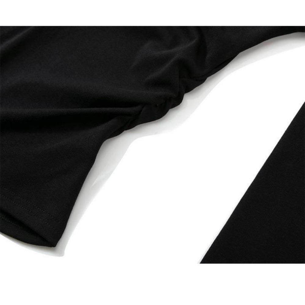 VAYLA Slimming Long Sleeve Black Knit T-Shirt for Women - One-Piece Wrap Around Style with Low Cut - Ins Top Slimming Shape-Wear