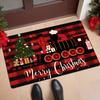 Flannel Thickness 0.47inch - 1pc Classic Christmas Red and Black Striped Door Mat, Red Train Print Absorbent Non-Slip Area Mat,