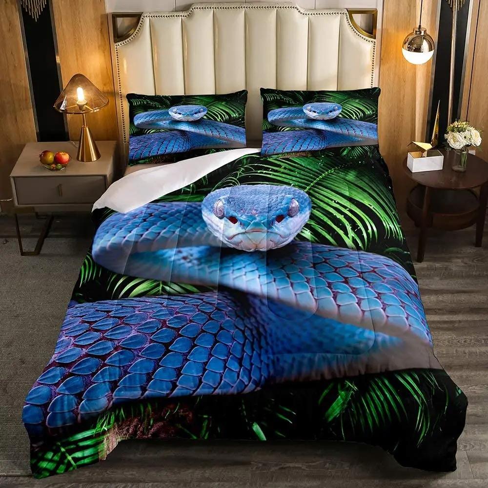 Snake Warm Comforter Cover Set for Children Kids Young Boys Tens Snake Soft Duvet Cover Reptile Print Beding Set Animal Comfortable Quilt Cover Beding