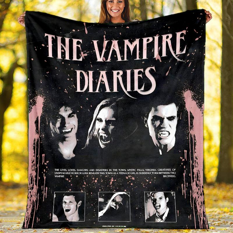 1 Stück The Vampire Diaries 4 Thema Weiche Flanell-Kuscheldecke - Digitaldruck, Polyester, Gemütlich für alle Jahreszeiten, Perfekt für draußen und Reisen