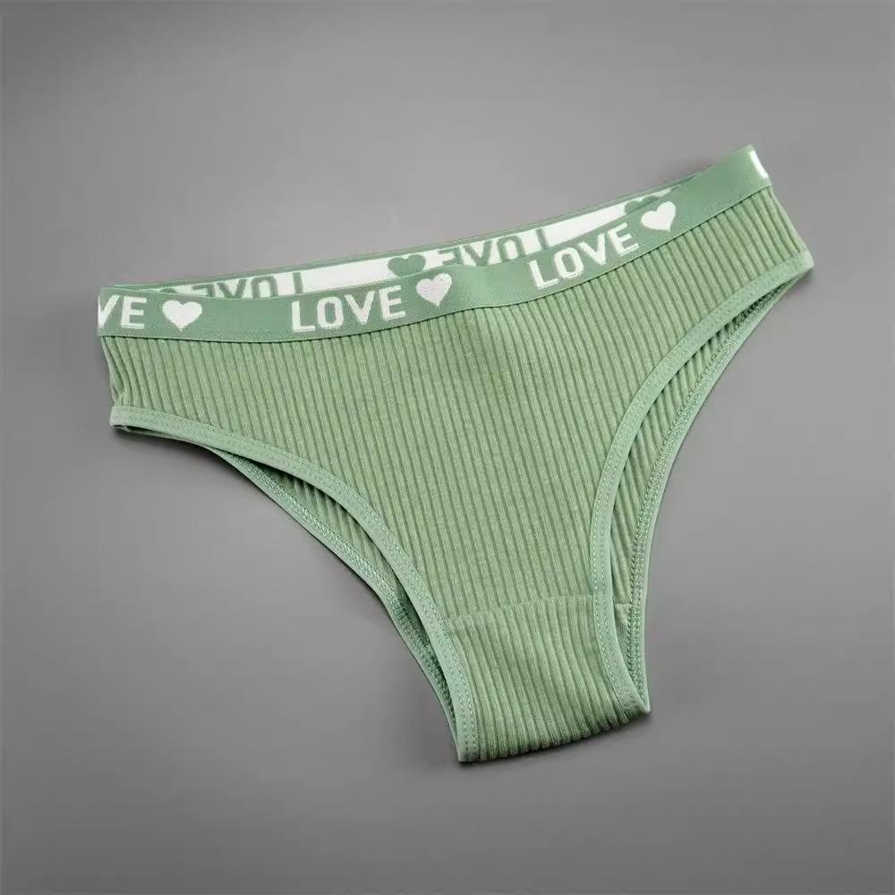 V-Shaped Women's Cotton Ribbed Triangle Mid-Waist Hip-Lifting Breathable Panties