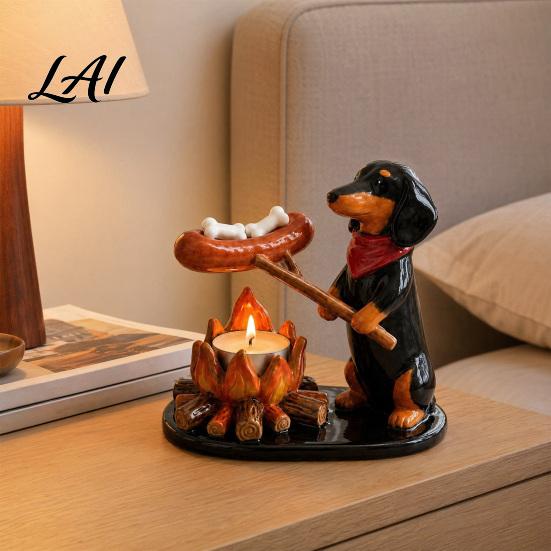 Cute Animal Candle Holder Campfire Tealight Holder Durable Resin with Cat Orange Fox And Dachshund Figurines Warm Cozy Atmosphere Decorative Stand