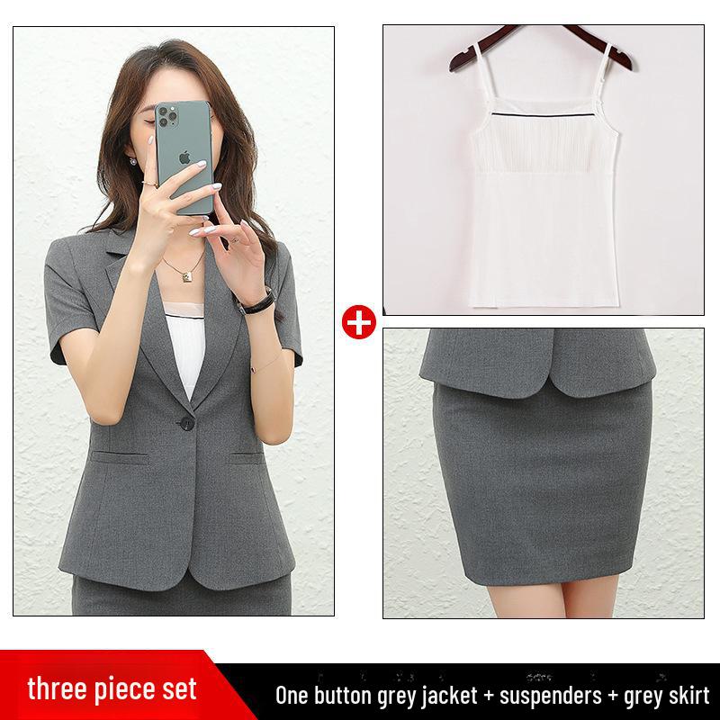 Traje Profesional de Verano para Mujer: Blazer formal de manga corta con falda o pantalones