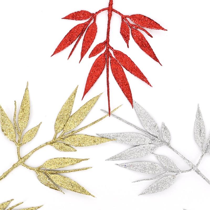Gold powder small bamboo leaf Christmas flower Christmas tree decoration, gold powder leaf hot plastic gold powder leaf