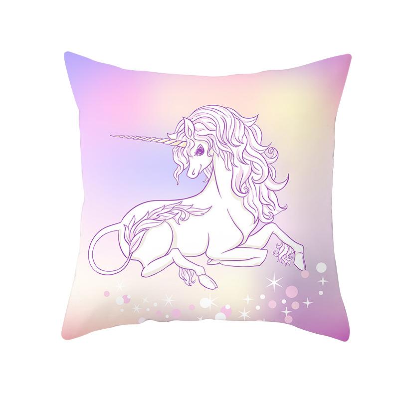 Time Cartoon Home Decor Pillow Purple Unicorn Pillowcase Rainbow Sunrise Sofa Cushion Cover
