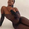 European and American Women's Sexy Open Crotch Long Sleeve Mesh Bodysuit